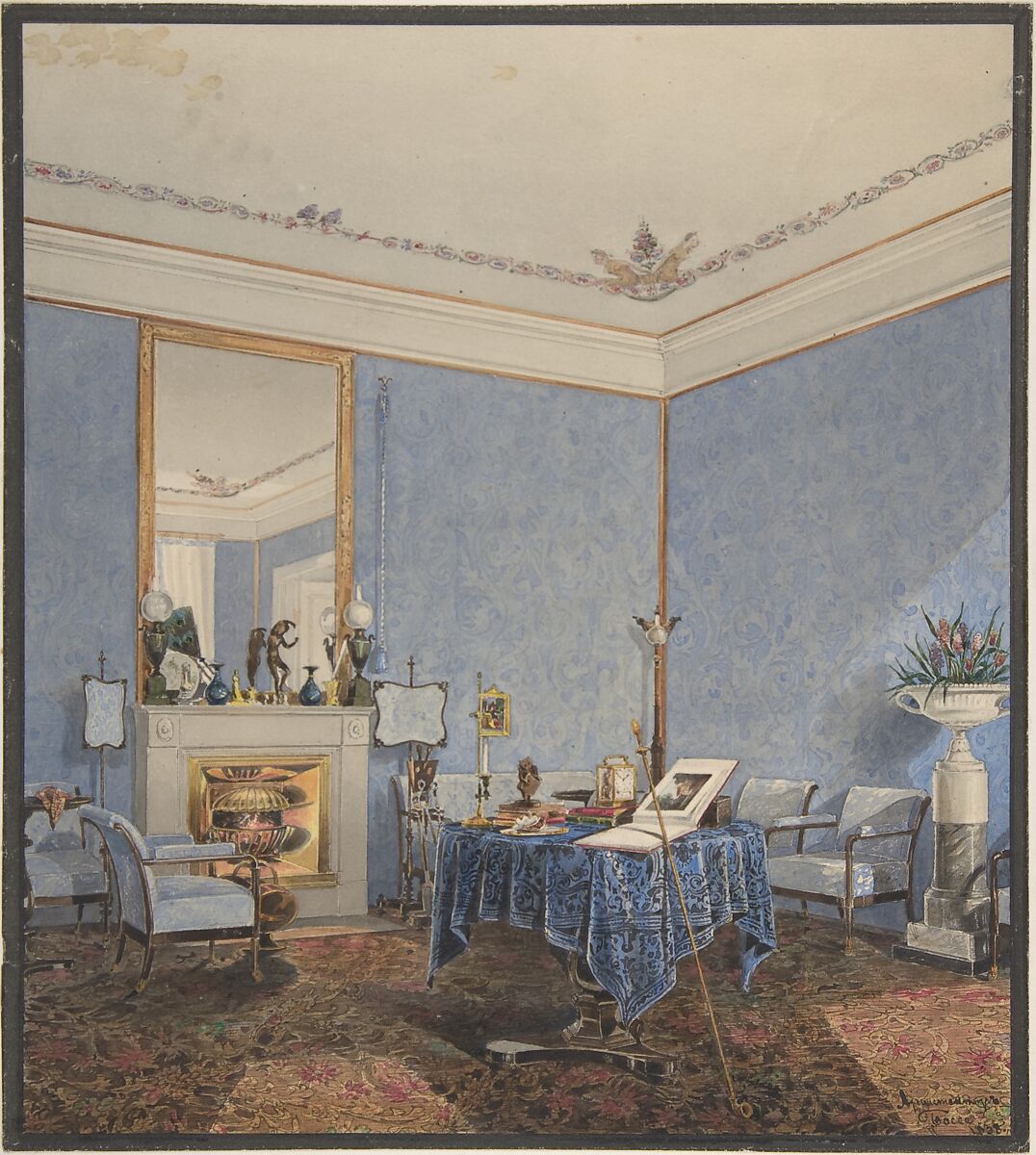Interior of a Drawing Room, Anonymous, Italian, 19th century, Watercolor 