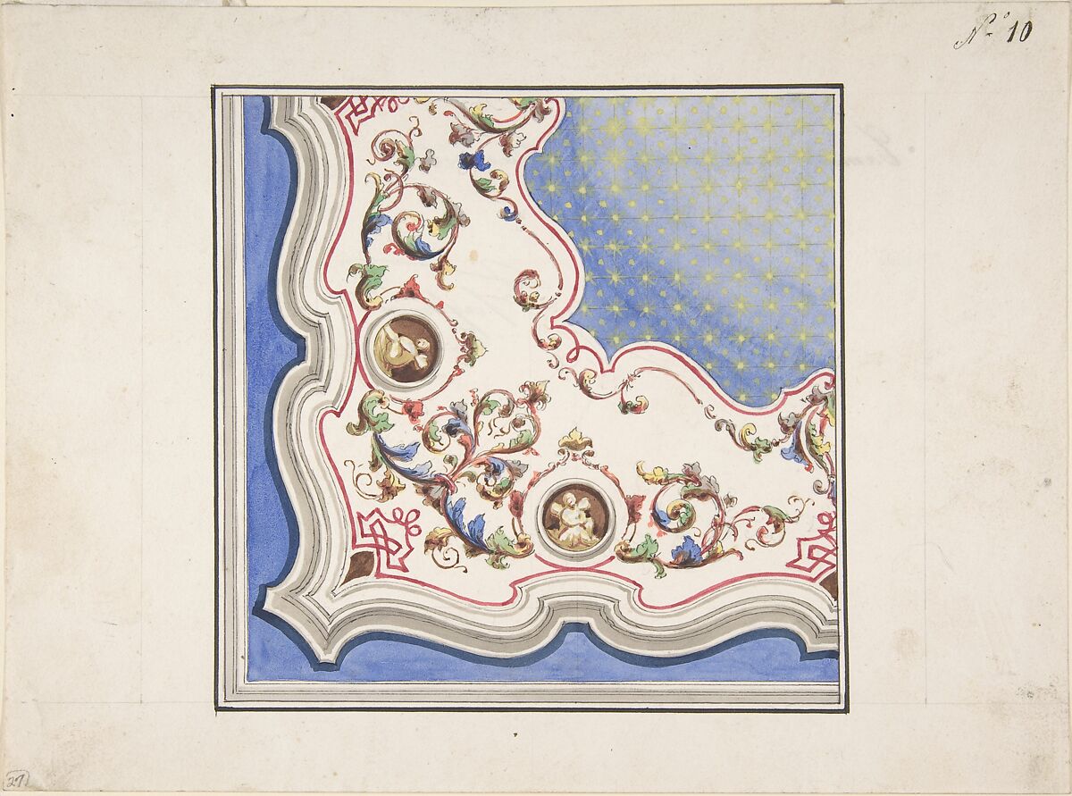Design for Ceiling Decoration, Anonymous, Italian, 19th century, Watercolor 