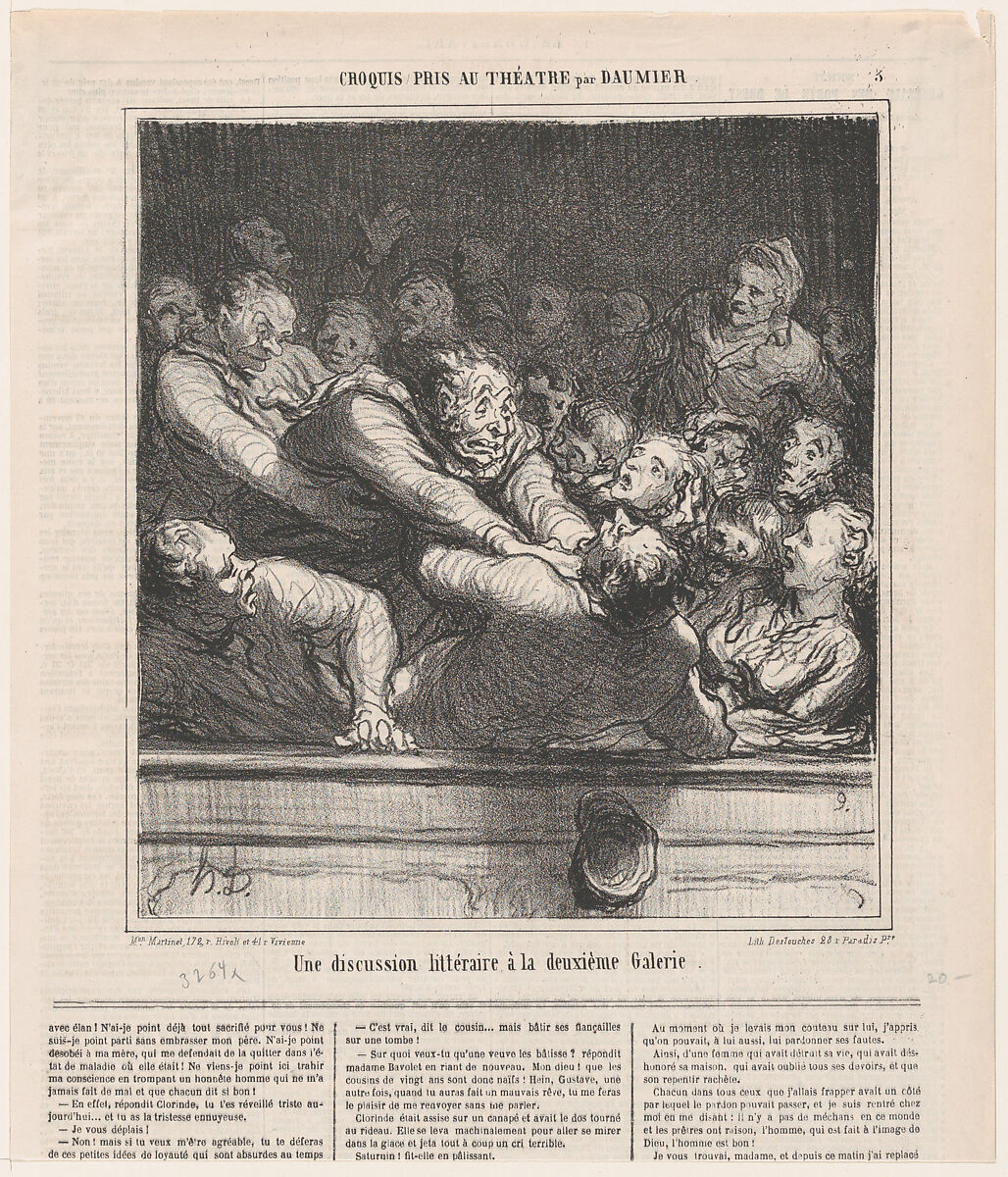 A Literary Discussion in the Second Tier, from "Le Charivari", Honoré Daumier (French, Marseilles 1808–1879 Valmondois), Lithograph; second state of two 