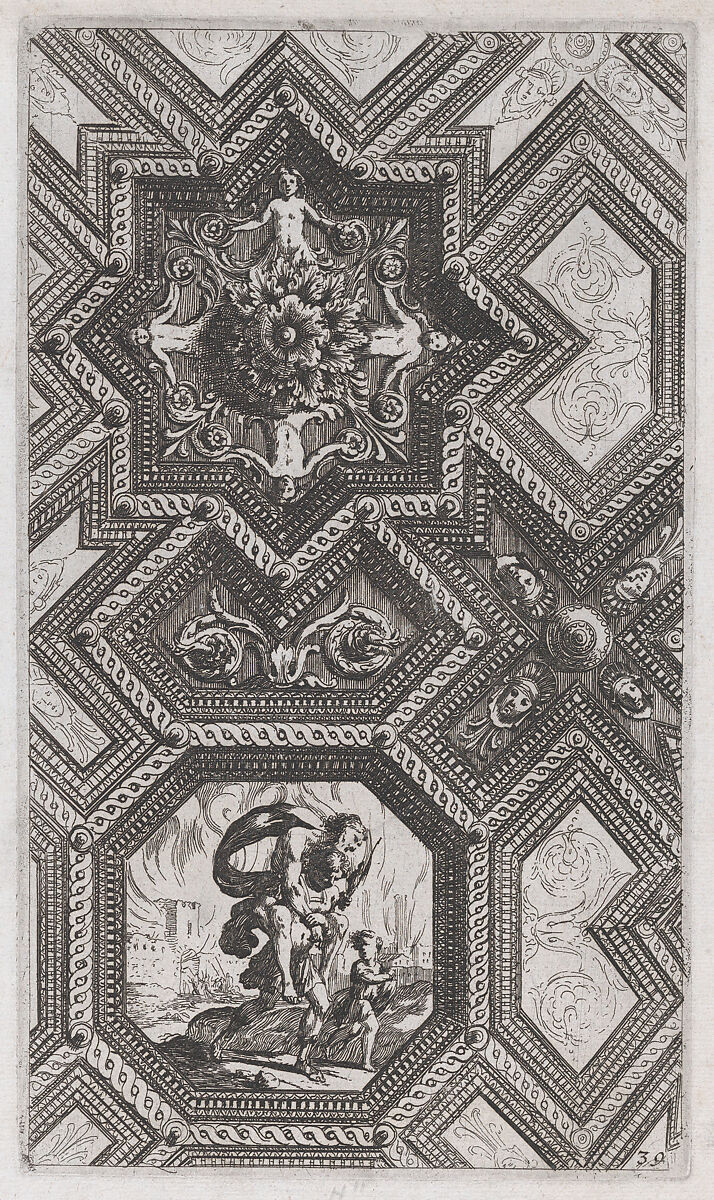Ceiling Design, plate 39 from "Curieuses recherches de plusieurs beaus morceaus d'ornemens antiques et modernes...", Attributed to Jacques LePautre (French, ca. 1653–ca. 1684), Etching 