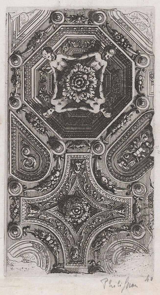 Ceiling Design, plate 40 from "Curieuses recherches de plusieurs beaus morceaus d'ornemens antiques et modernes...", Attributed to Jacques LePautre (French, ca. 1653–ca. 1684), Etching 