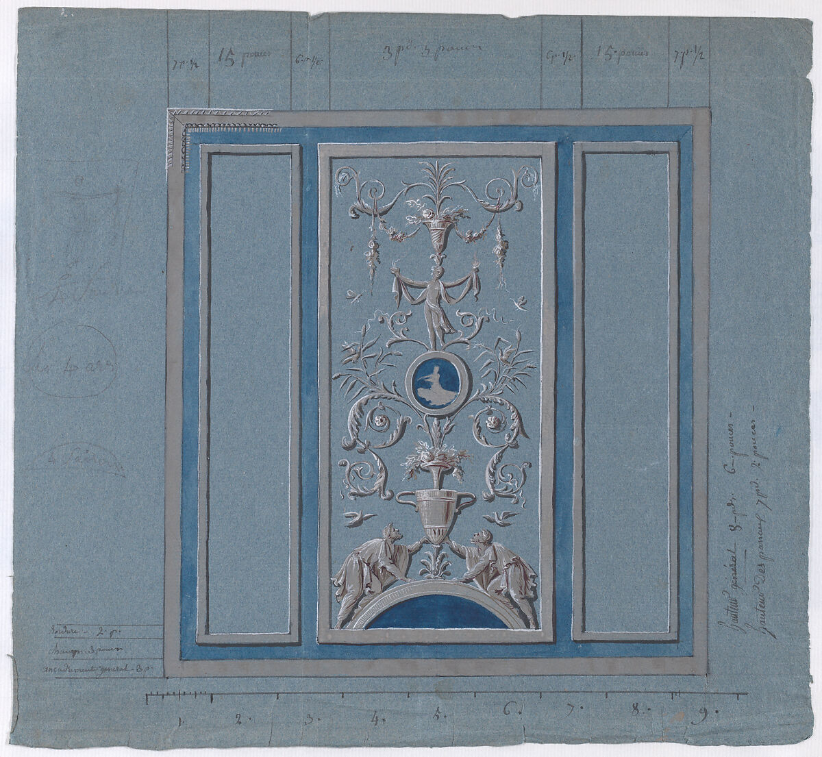 Designs for wall panels, Anonymous, French, 19th century, Pen and ink and watercolor