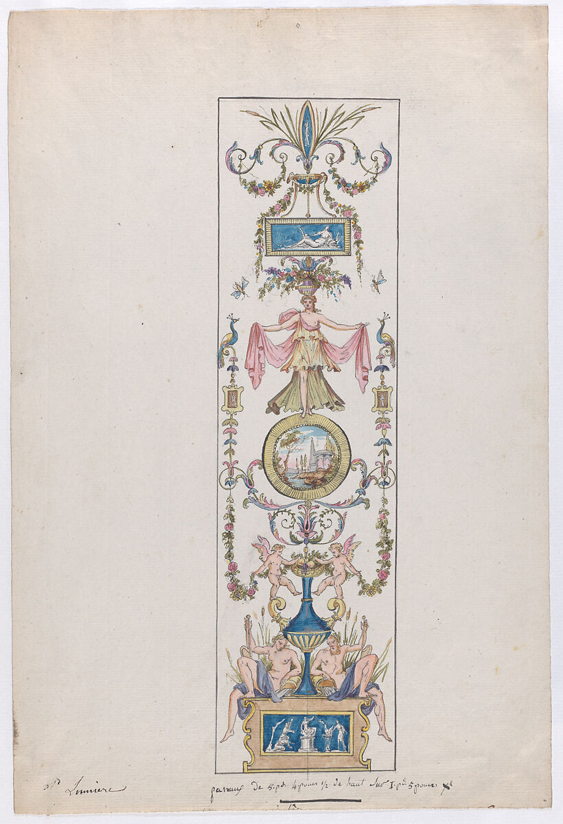 Designs for wall panels, Anonymous, French, 19th century, Pen and ink and watercolor