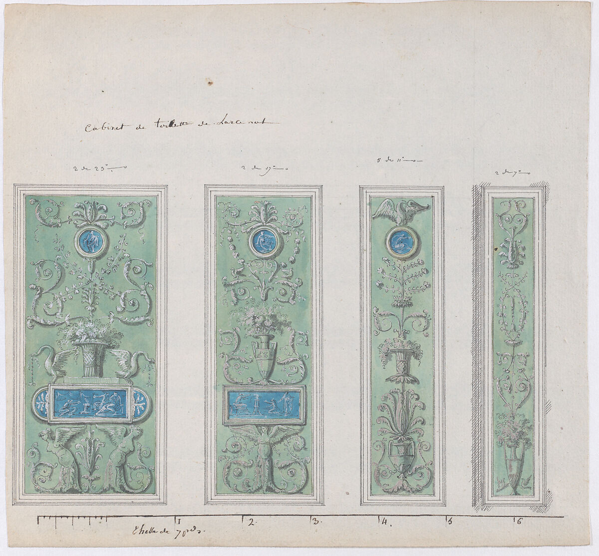 Designs for wall panels, Anonymous, French, 19th century, Pen and ink and watercolor