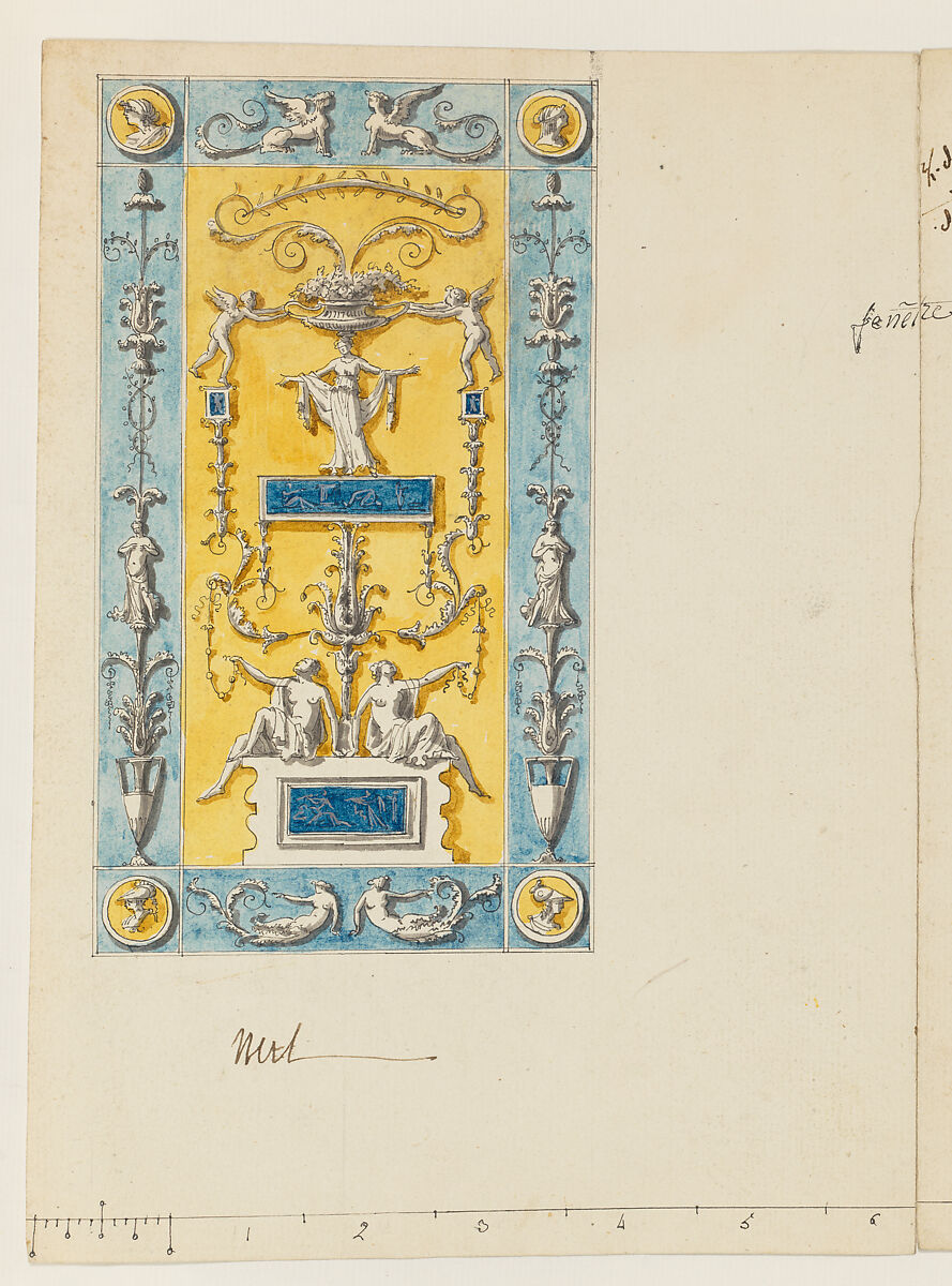 Designs for wall panels, Anonymous, French, 19th century, Pen and ink and watercolor