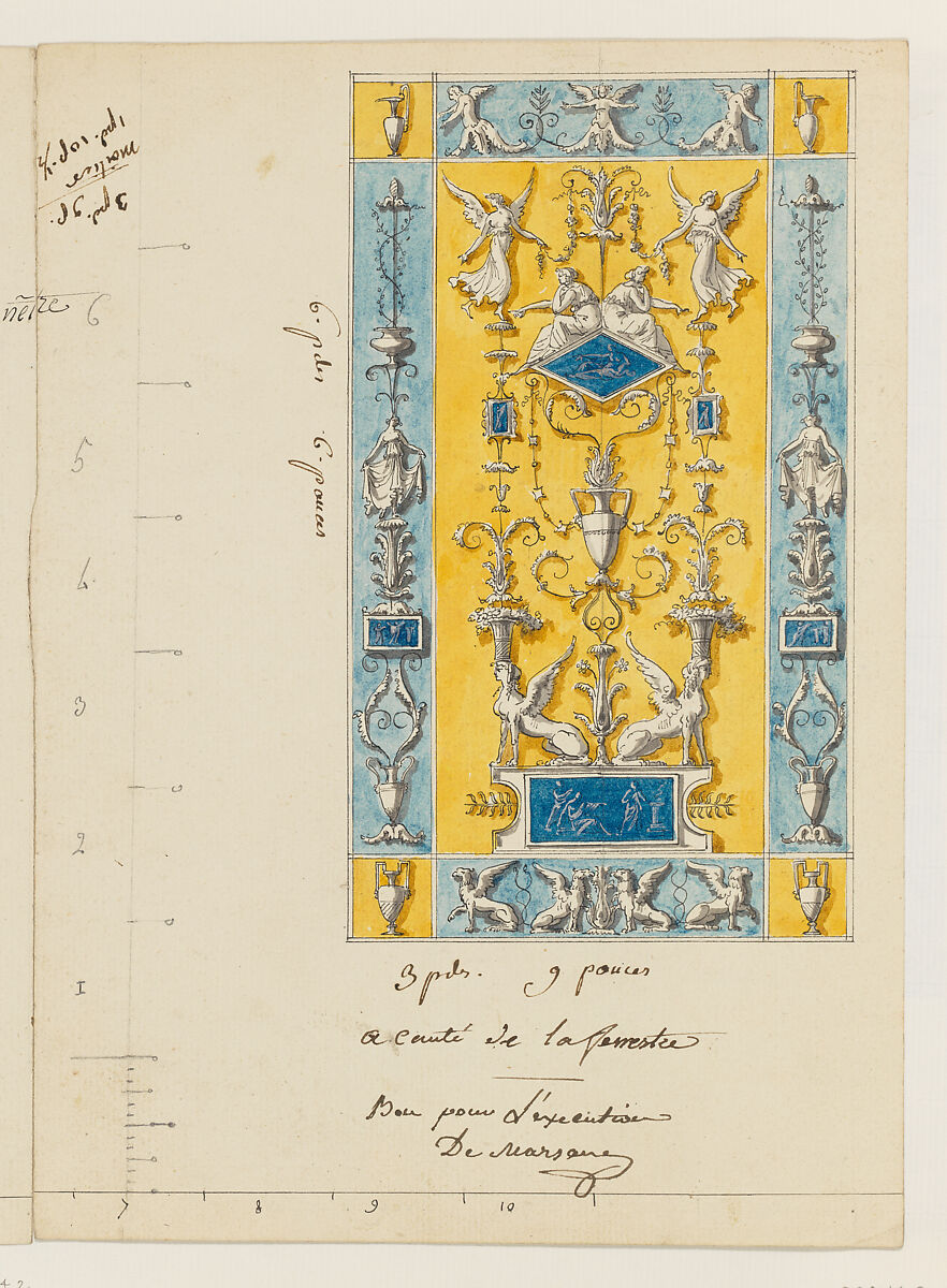 Designs for wall panels, Anonymous, French, 19th century, Pen and ink and watercolor