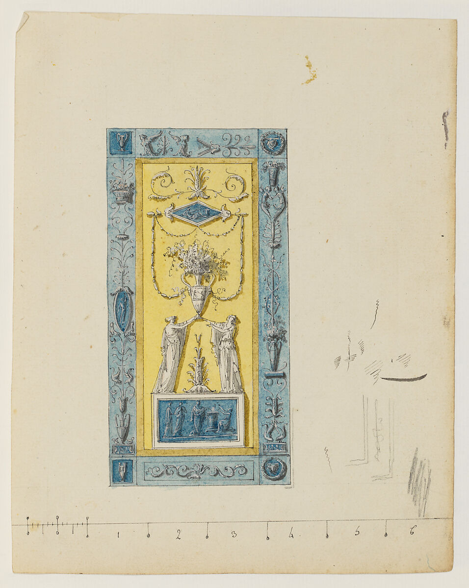 Designs for wall panels, Anonymous, French, 19th century, Pen and ink and watercolor
