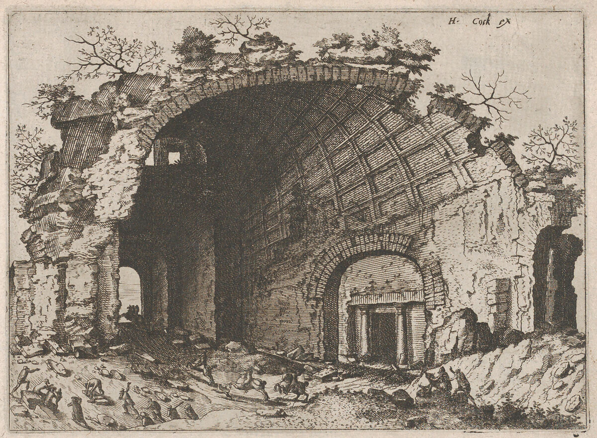 Barrel Vault with Coffering, from "Roman Ruins and Buildings", Johannes van Doetecum I (Netherlandish, 1528/32–1605), Etching 