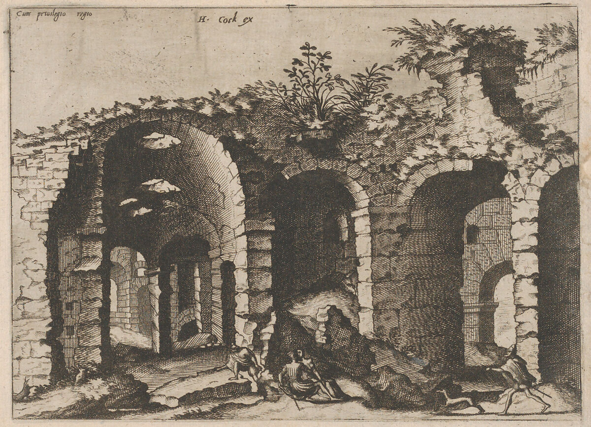 Ruins with Arched Vaults, from "Roman Ruins and Buildings", Johannes van Doetecum I (Netherlandish, 1528/32–1605), Etching and engraving 