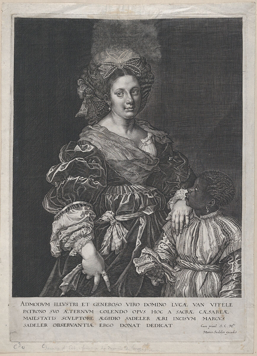 Laura Dianti with a Black Page, Aegidius Sadeler II (Netherlandish, Antwerp 1568–1629 Prague), Engraving 