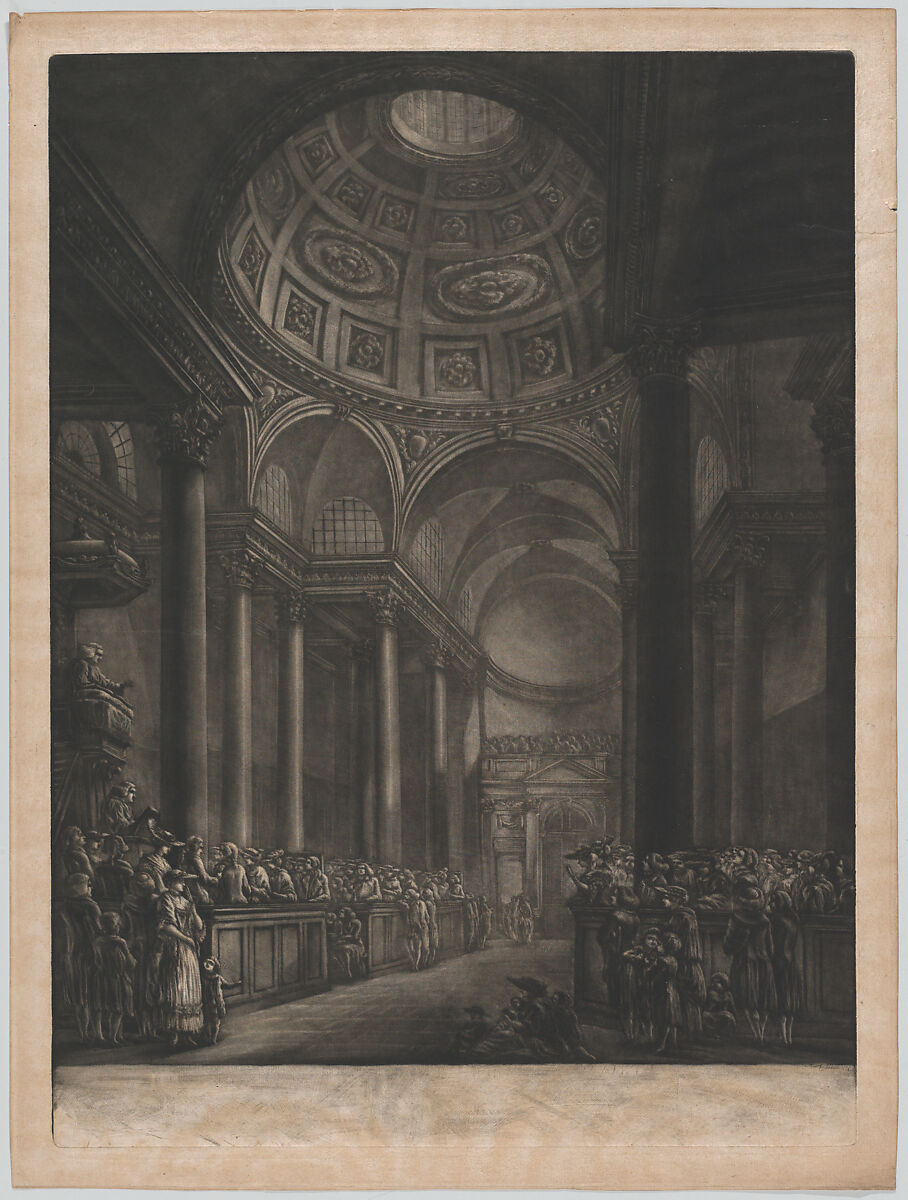 A View of the Inside of St. Stephens Walbrook, Done from the Drawing in his Majesty's Collection, Georges François Blondel (French, 1730–after 1792), Mezzotint; proof before letters 