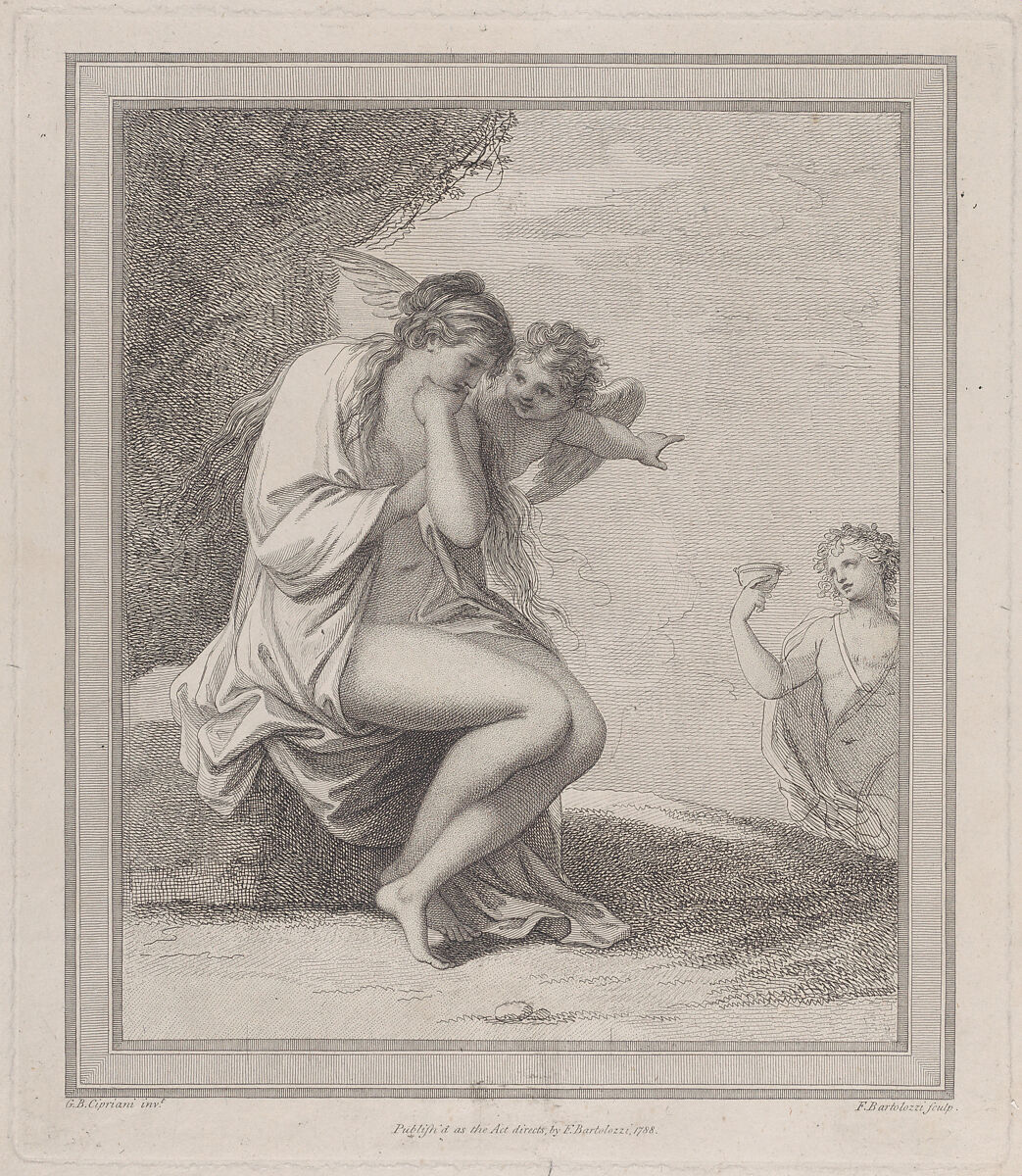 Ariadne, Cupid and Bacchus, Francesco Bartolozzi (Italian, Florence 1728–1815 Lisbon), Etching and engraving; fourth state of four 