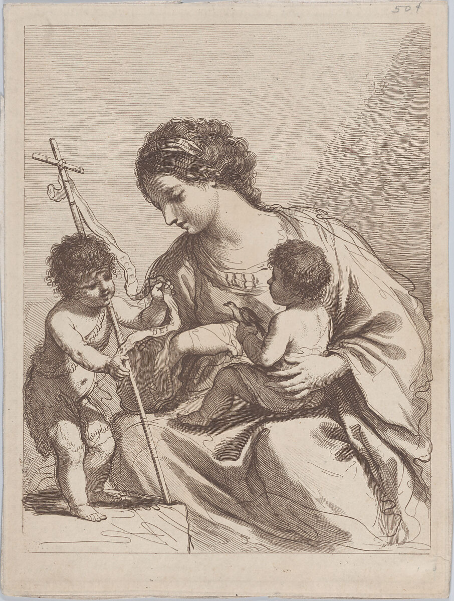 Madonna and Child with St. John the Baptist, Francesco Bartolozzi (Italian, Florence 1728–1815 Lisbon), Etching, printed in brown ink; state before letters 