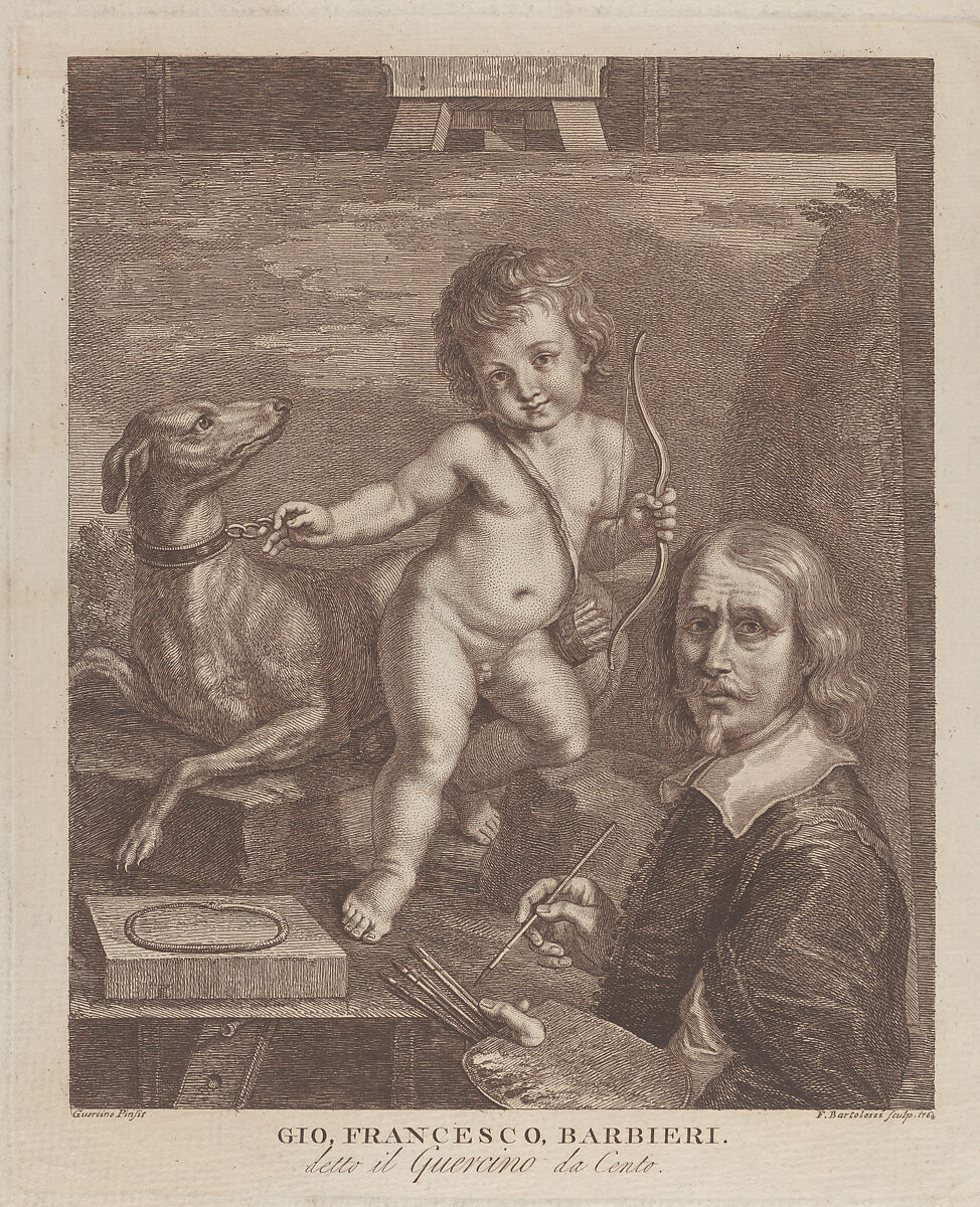 Guercino Self-Portrait, Francesco Bartolozzi (Italian, Florence 1728–1815 Lisbon), Etching, printed in brown ink; second state of two 