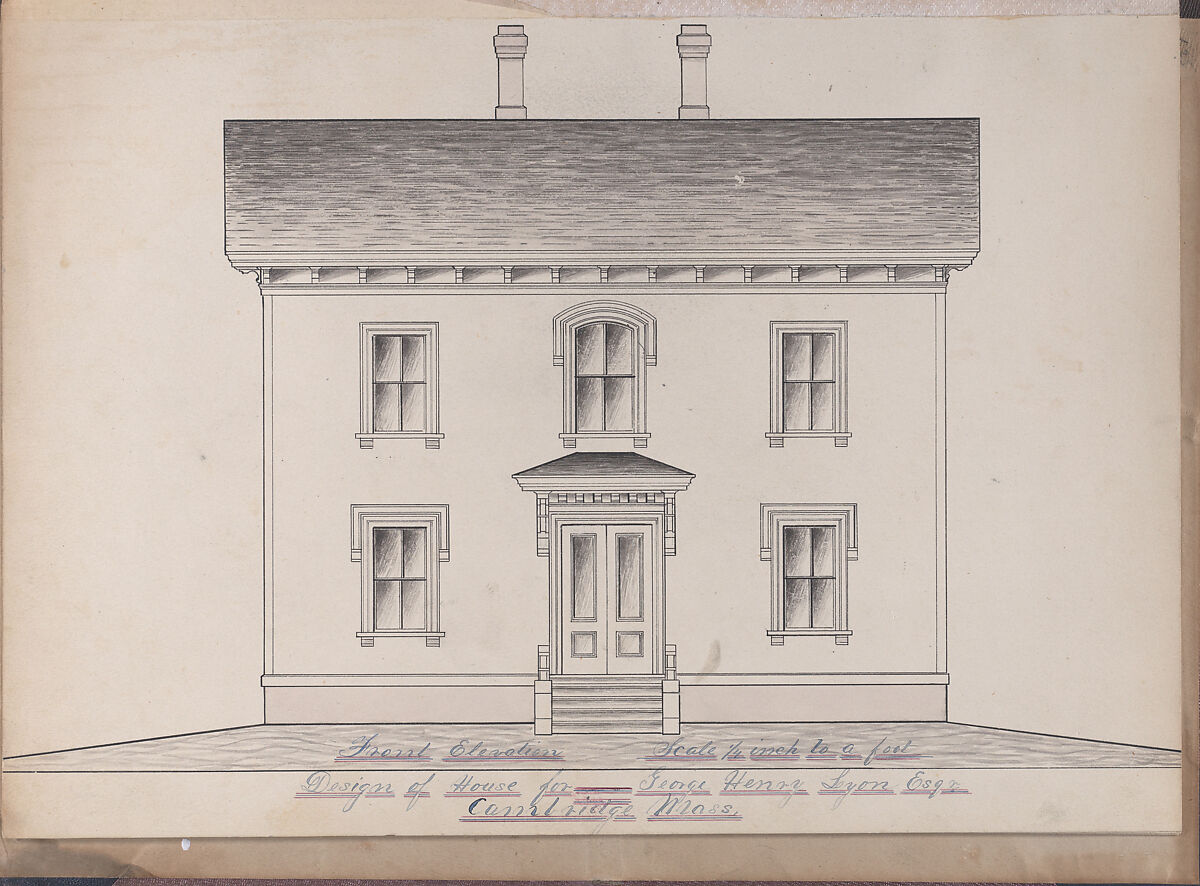 Portfolio containing Six Designs for the George Henry Lyon House, Cambridge, Massachusetts, Anonymous, American, 19th century, Pen and ink, wash and watercolor