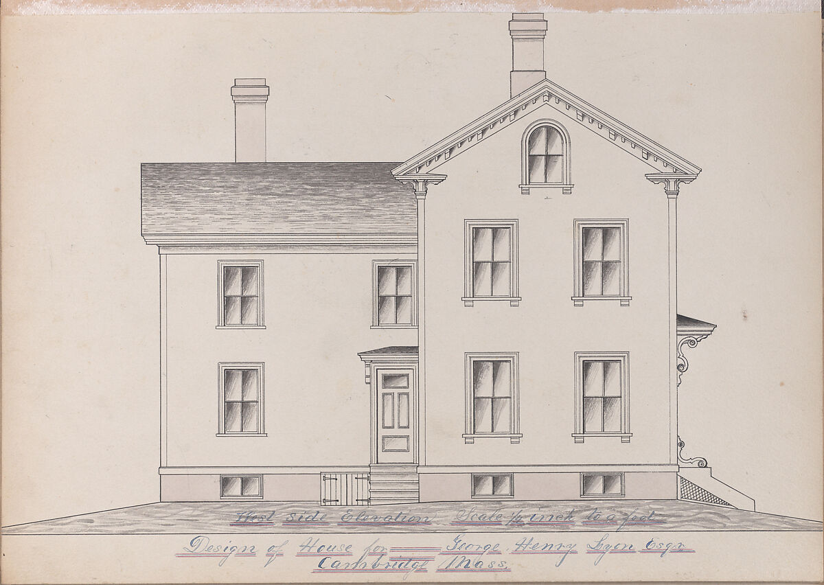 Portfolio containing Six Designs for the George Henry Lyon House, Cambridge, Massachusetts, Anonymous, American, 19th century, Pen and ink, wash and watercolor