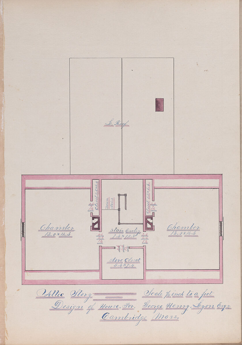 Portfolio containing Six Designs for the George Henry Lyon House, Cambridge, Massachusetts, Anonymous, American, 19th century, Pen and ink, wash and watercolor