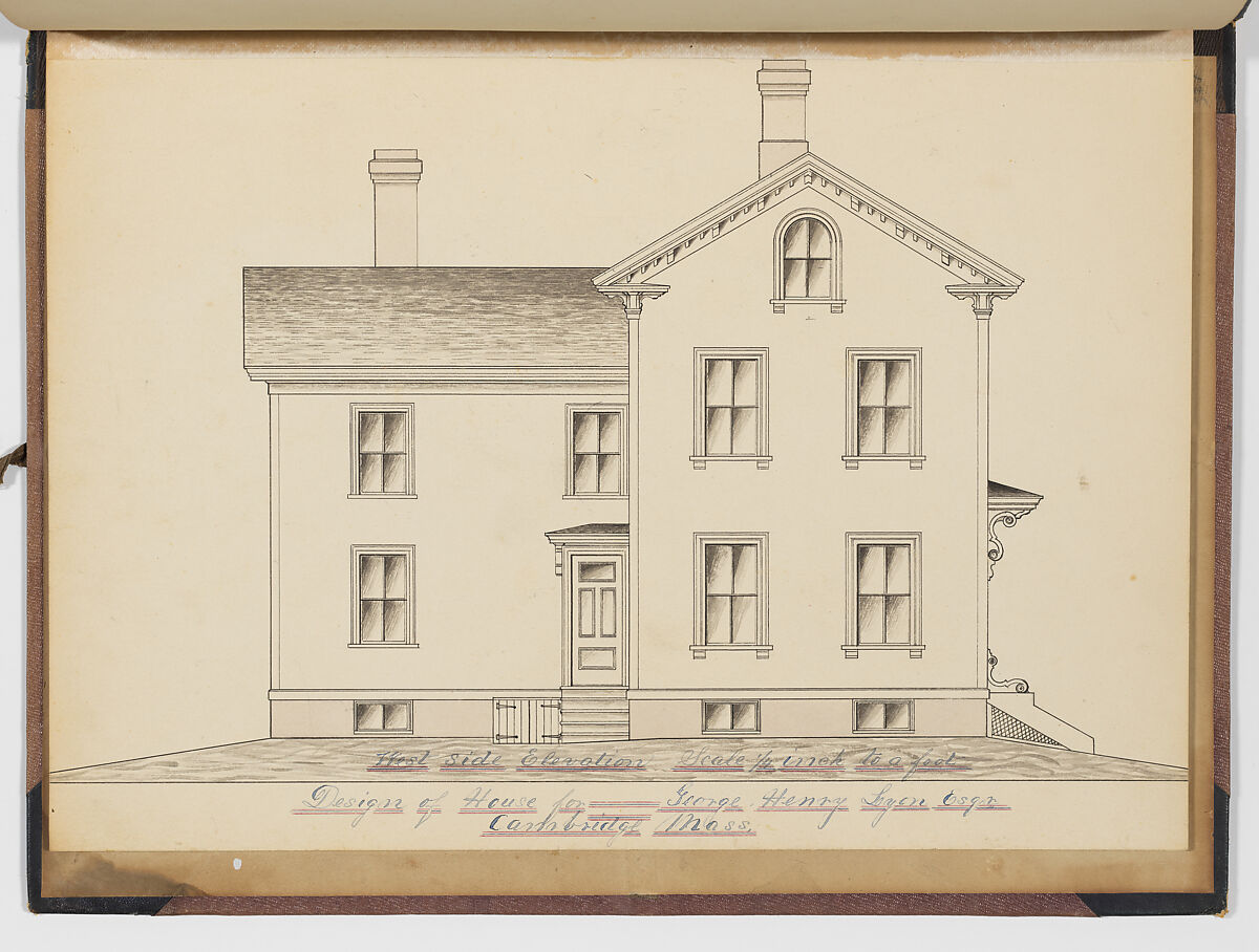 Portfolio containing Six Designs for the George Henry Lyon House, Cambridge, Massachusetts, Anonymous, American, 19th century, Pen and ink, wash and watercolor