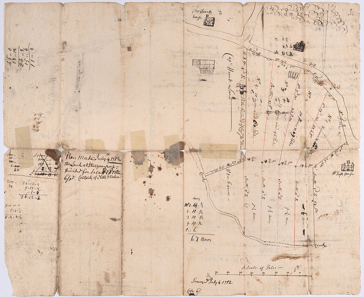 Survey of Sturgeon Creek, Maine, Anonymous, American, 18th century, Pen and ink