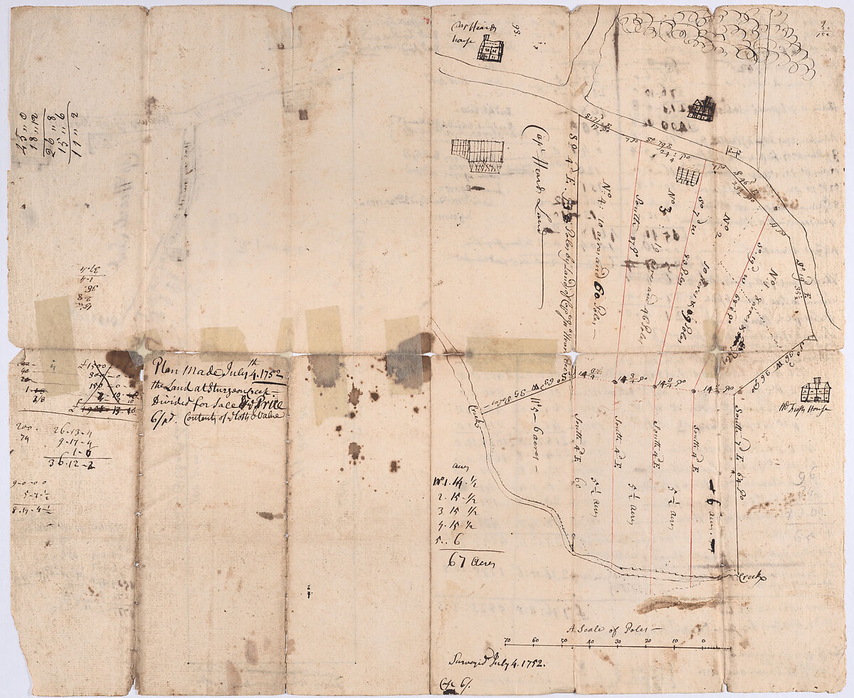 Survey of Sturgeon Creek, Maine, Anonymous, American, 18th century, Pen and ink on paper 