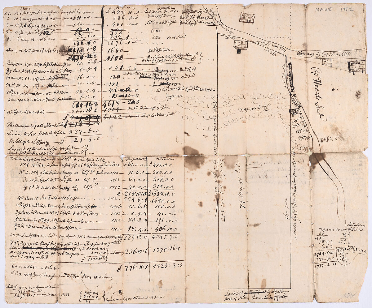 Survey of Sturgeon Creek, Maine, Anonymous, American, 18th century, Pen and ink