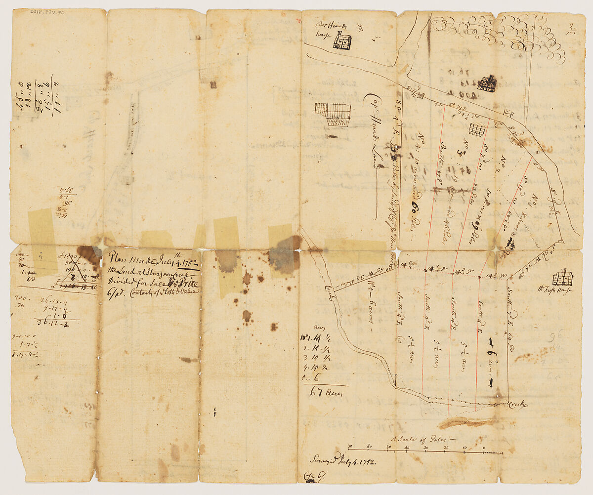 Survey of Sturgeon Creek, Maine, Anonymous, American, 18th century, Pen and ink
