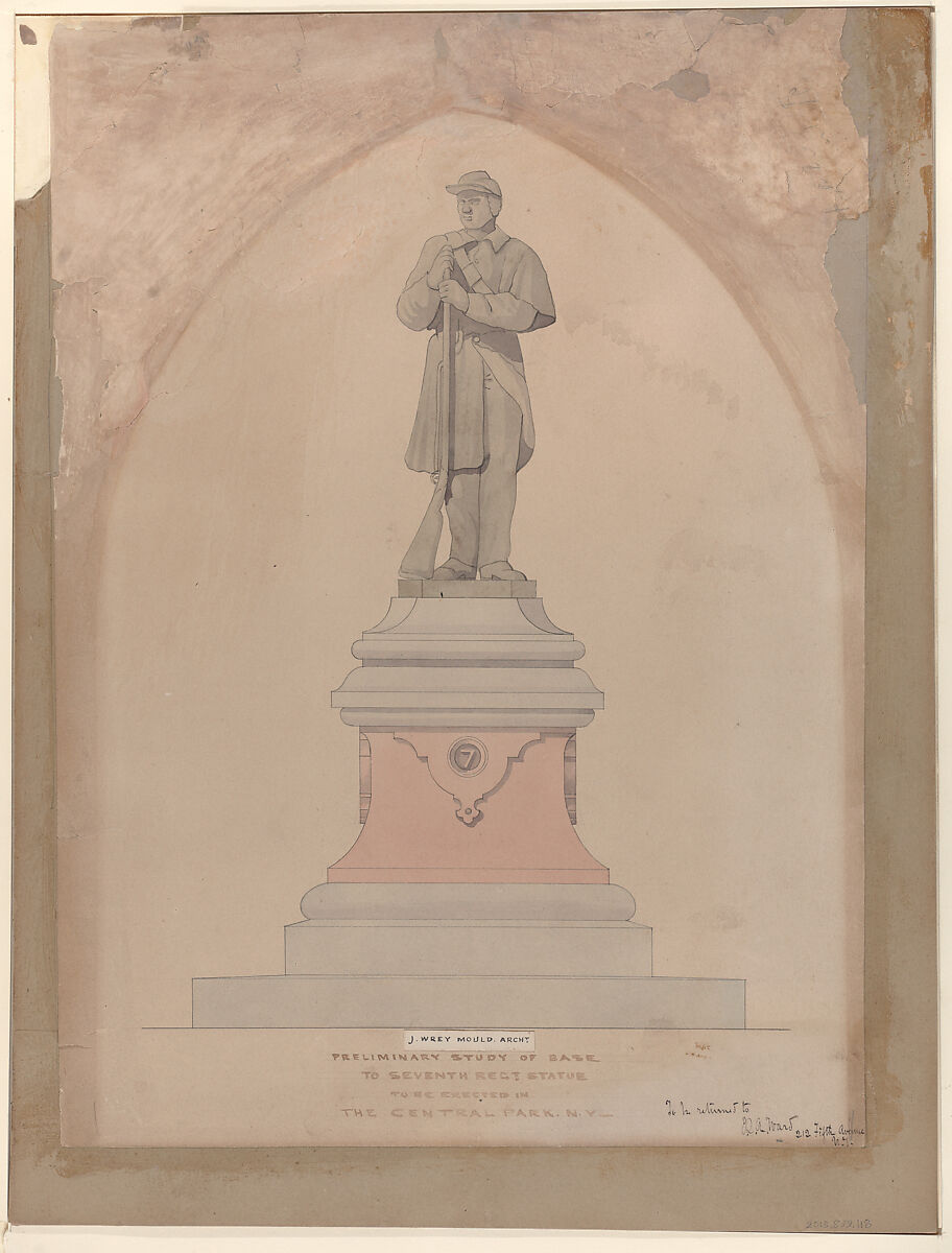 Pedestal Design for the Seventh Regiment Memorial in Central Park, Jacob Wrey Mould (American (born England), Chislehurst, Kent 1825–1886 New York), Pen and ink, and watercolor 