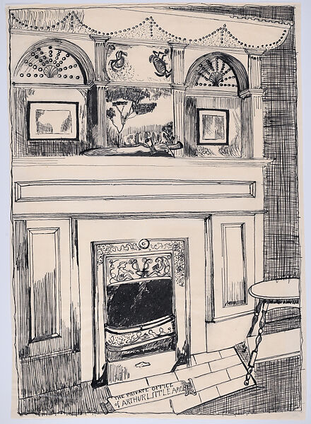 Fireplace and Paneled Wall, Office of Arthur Little, Arthur Little (American, Boston, Massachusetts 1852–1925 Boston, Massachusetts), Pen and ink 