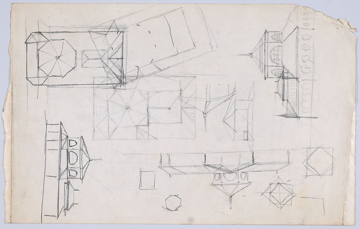 Design Sketches for a Memorial Library (recto and verso) (possibly the Winn Memorial Library, Woburn, Massachusetts), Attributed to Henry Hobson Richardson (1836–1886), Graphite