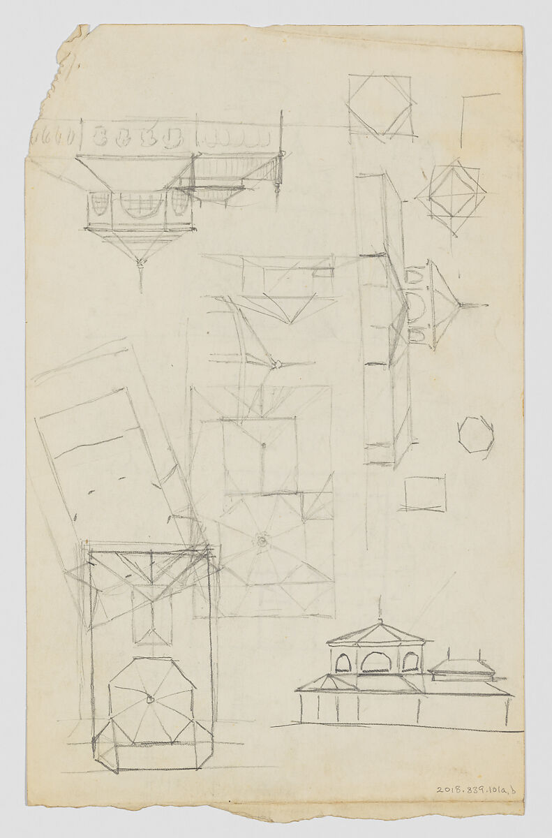 Design Sketches for a Memorial Library (recto and verso) (possibly the Winn Memorial Library, Woburn, Massachusetts), Attributed to Henry Hobson Richardson (1836–1886), Graphite