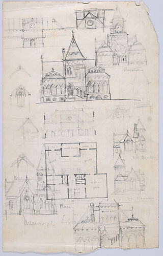 Design Sketches for a Memorial Library (recto and verso) (possibly the Winn Memorial Library, Woburn, Massachusetts)