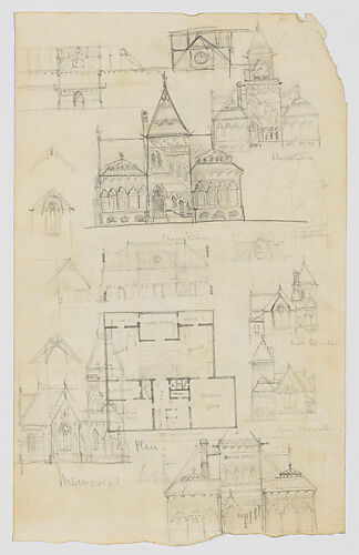 Design Sketches for a Memorial Library (recto and verso) (possibly the Winn Memorial Library, Woburn, Massachusetts)