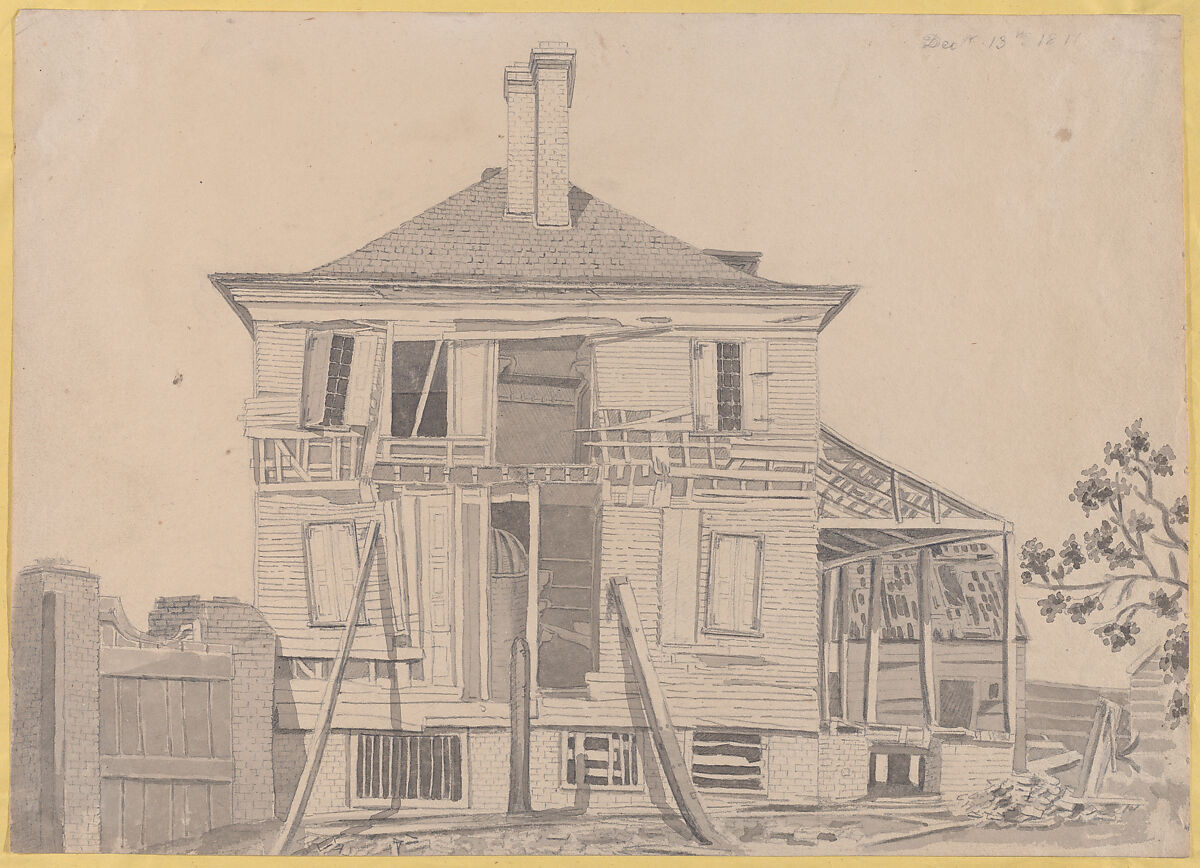 Dilapidated House, Anonymous, American, 19th century, Ink, wash and graphite 