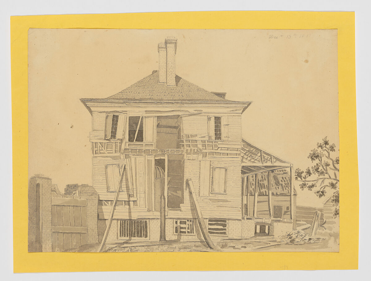 Dilapidated House, Anonymous, American, 19th century, Ink, wash and graphite