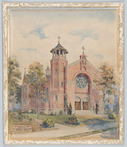 Romanesque Style Church Design, Roland C. Gies (American, Detroit, Michigan 1874–1949 Detroit, Michigan), Watercolor