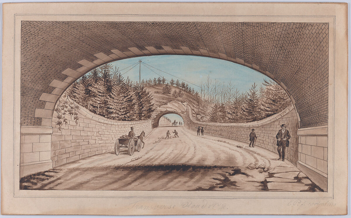 Central Park, Transverse Road No. 2, E. P. (American, active 1870), Pen and ink, brown wash and watercolor 
