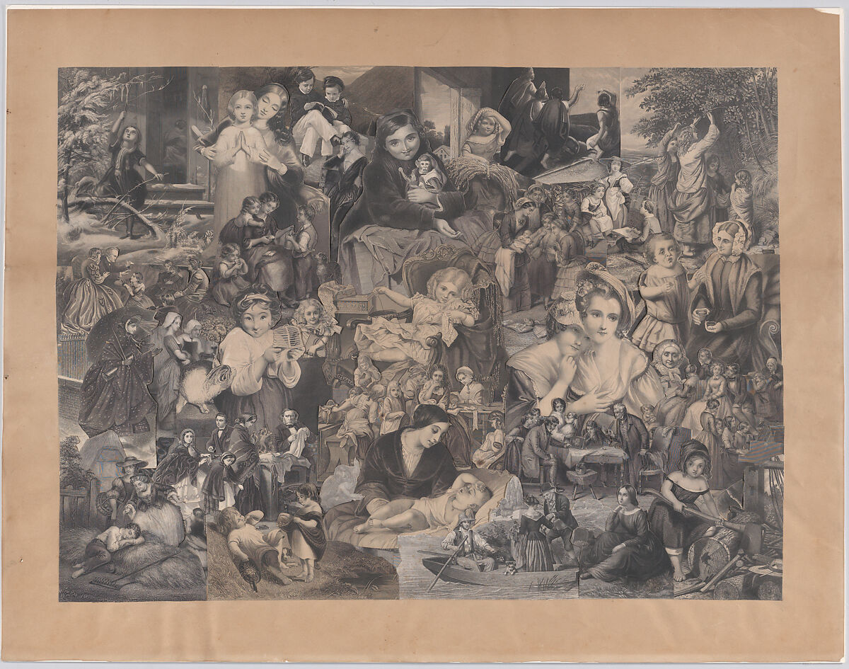 Collage of printed elements centered on Women, Children, Family and Rural Life, Illman Brothers (American, Philadelphia, active 19th century), Steel engravings, trimmed and collaged 