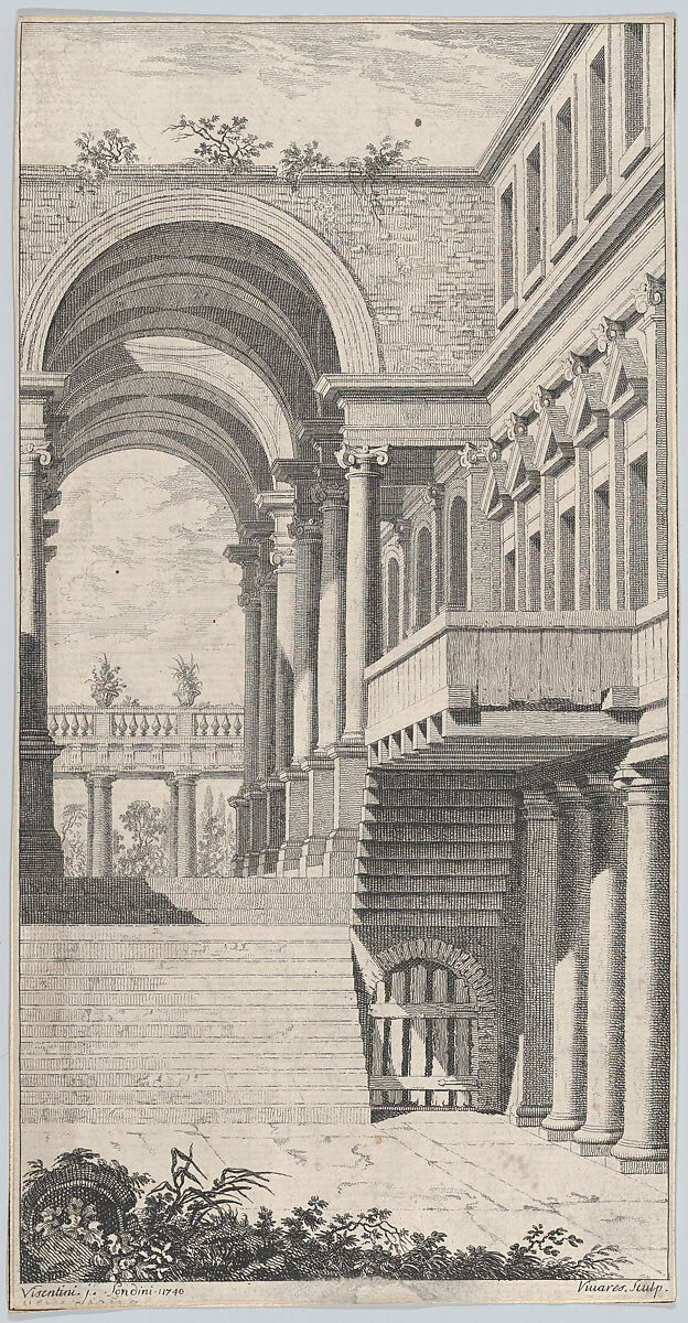 Architectural View with an Arch, François Vivares (French, Saint-Jean-du-Bruel 1709–1780 London), Etching 