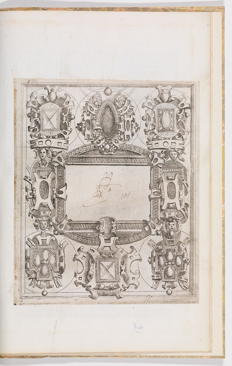 Rinceaux Panels, One Fontainebleau School Cartouche, Enea Vico (Italian, Parma 1523–1567 Ferrara), Etching and engraving 
