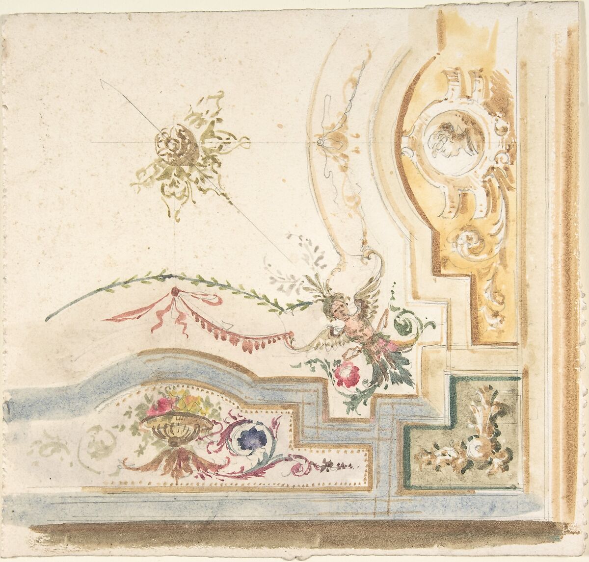 Design for a Ceiling Decoration, Anonymous, Italian, 19th century, Watercolor 