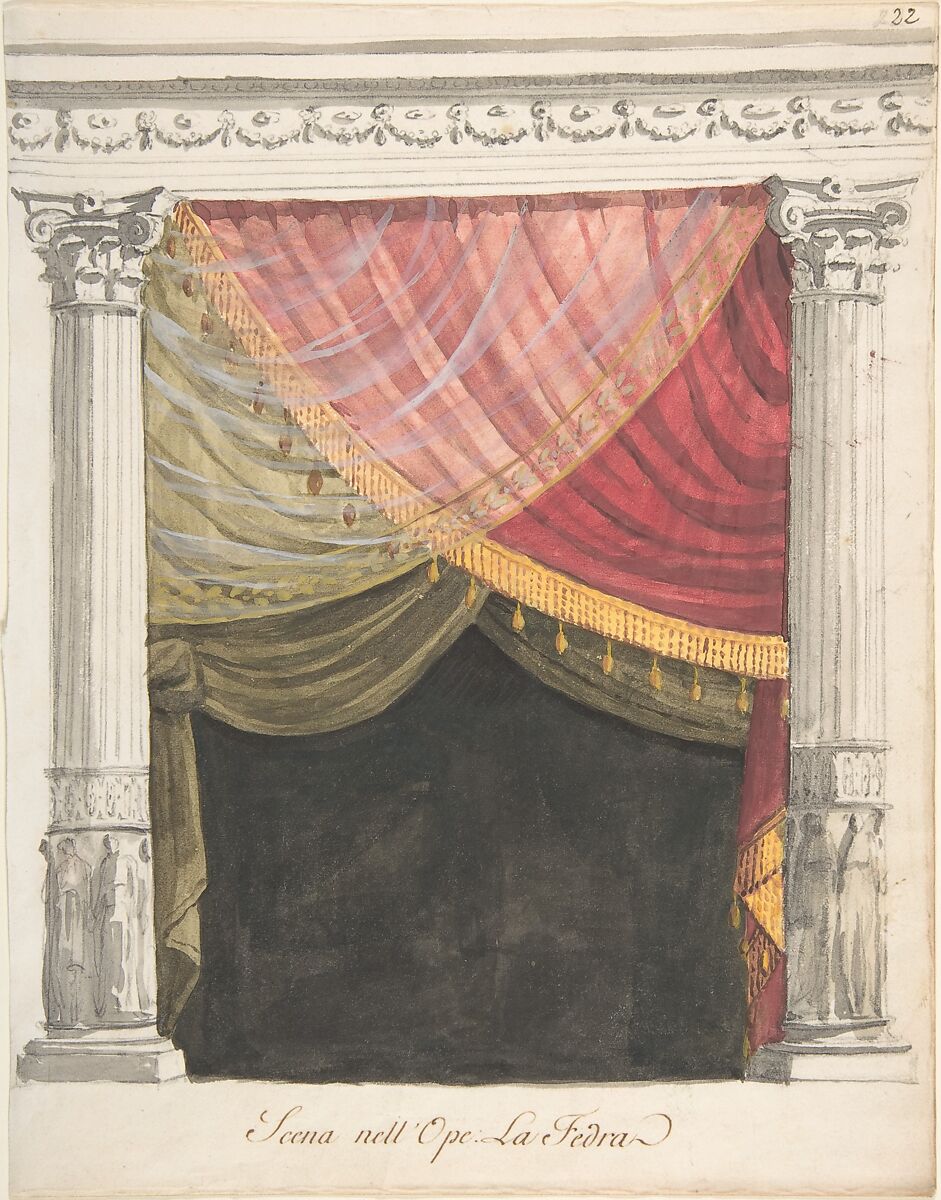 Stage Set for La Fedra, Anonymous, Italian, 19th century, Watercolor 