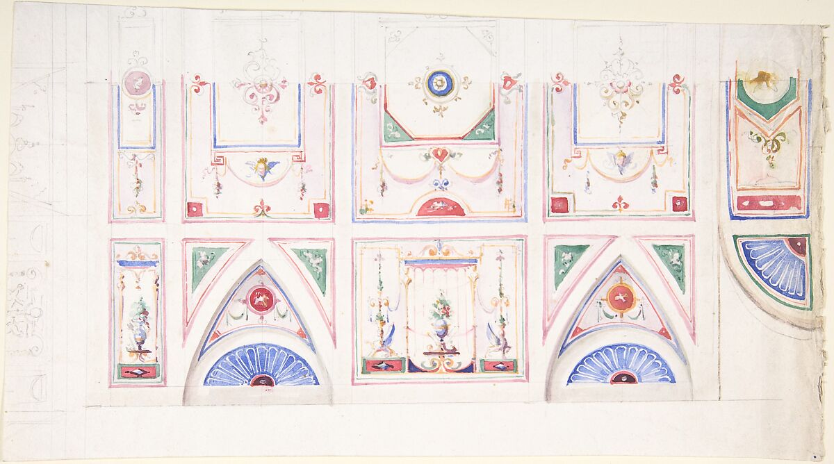 Design for a Painted Ceiling, Anonymous, Italian, 19th century, Watercolor 