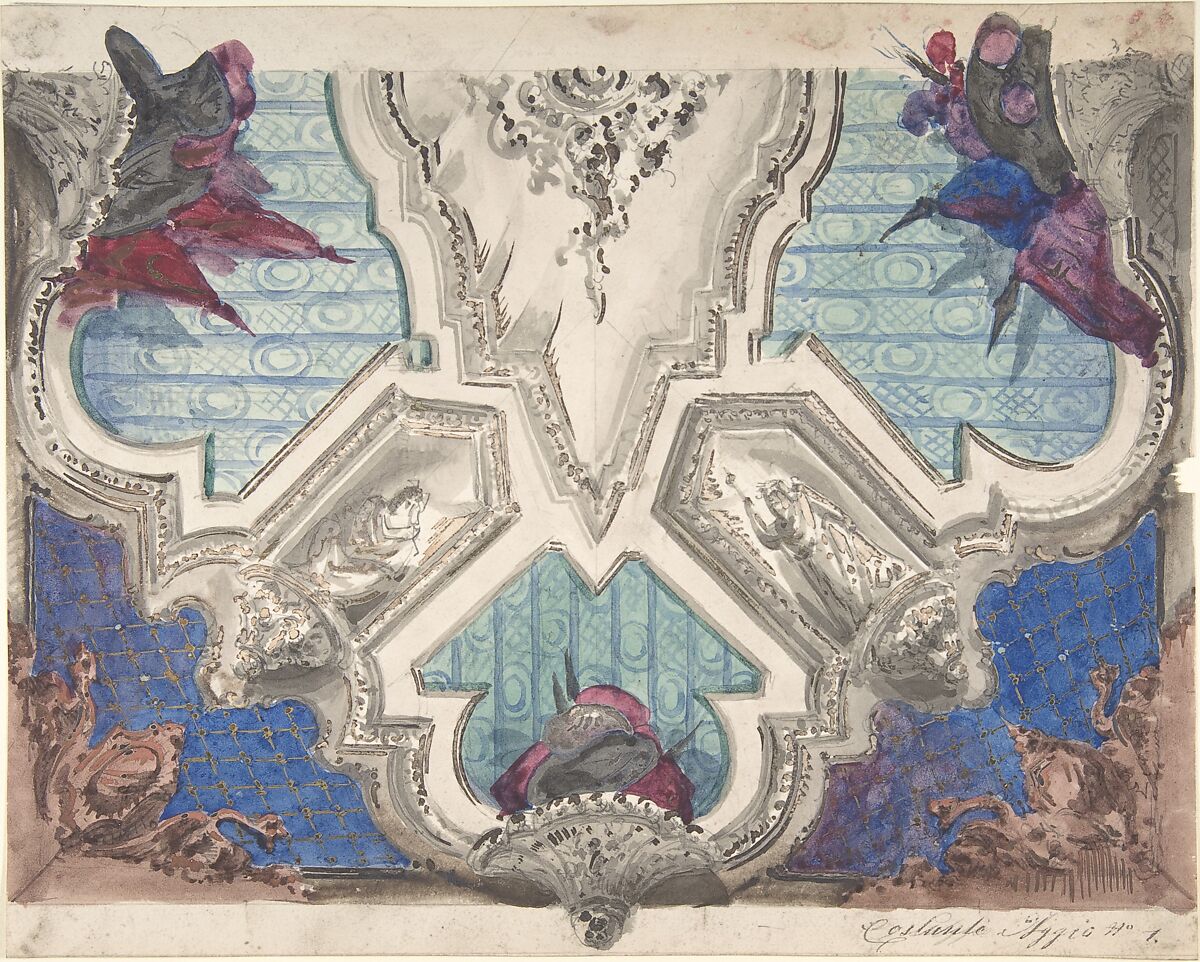 Design for a Painted Ceiling, Anonymous, Italian, 19th century, Watercolor 