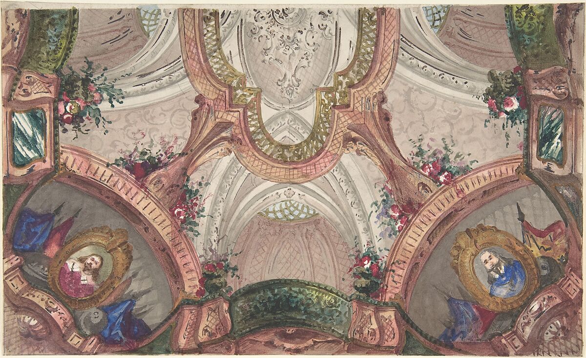 Design for a Painted Ceiling, Anonymous, Italian, 19th century, Watercolor 