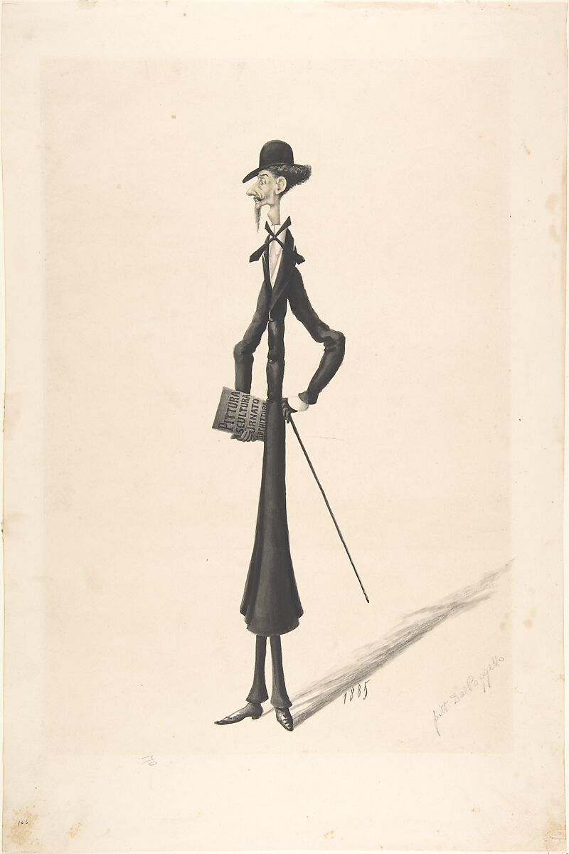 Caricature of a Tall Thin Man Carrying a Book, Anonymous, Italian, 19th century, Watercolor 