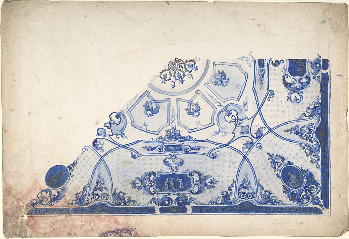 Design for a Painted Ceiling, Anonymous, Italian, 19th century, Watercolor 