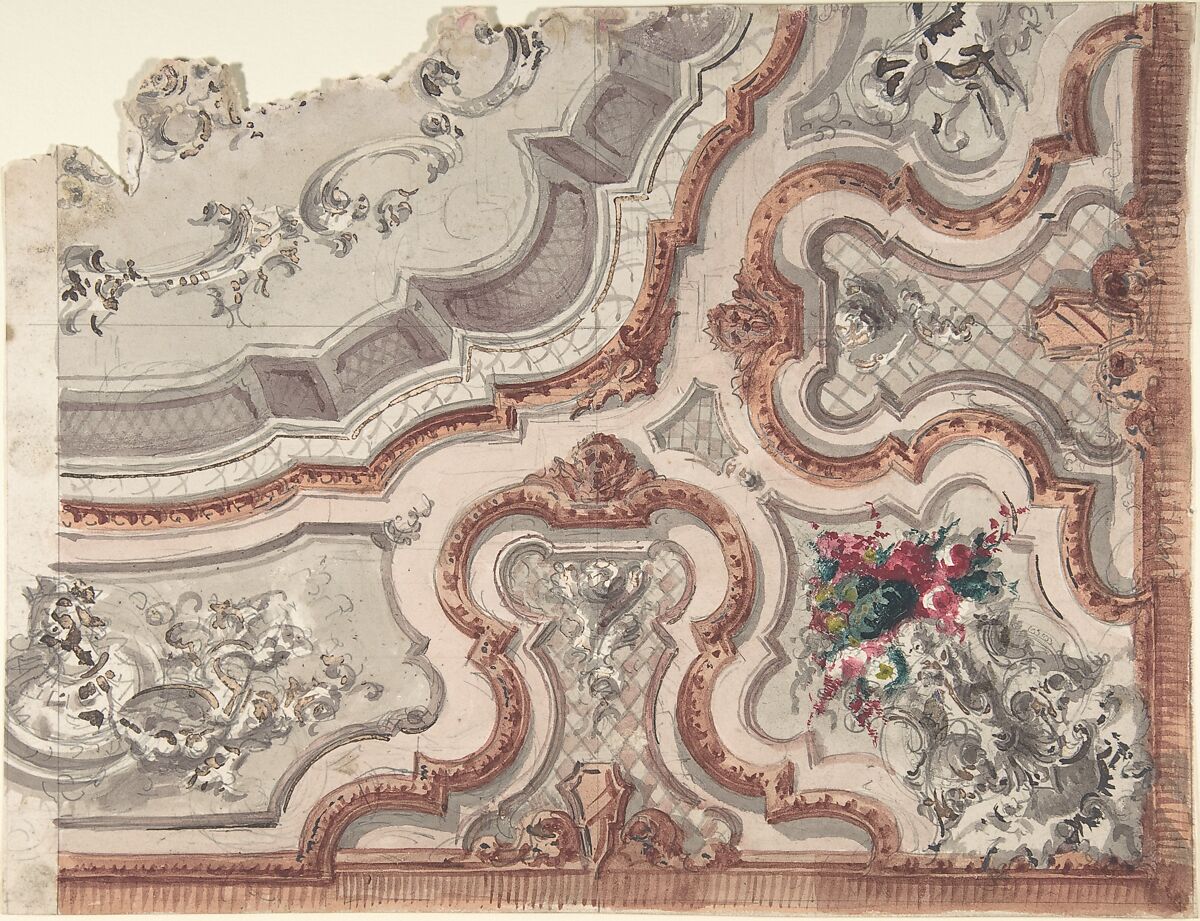 Design for a Painted Ceiling, Anonymous, Italian, 19th century, Watercolor 