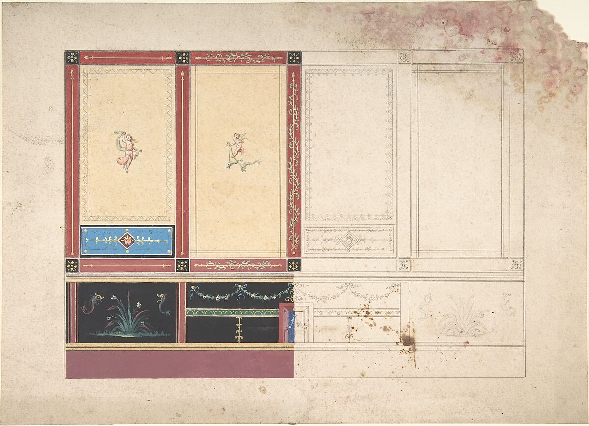 Design for a Painted Ceiling, Anonymous, Italian, 19th century, Watercolor 