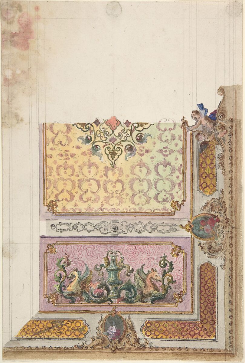 Design for a Painted Ceiling, Anonymous, Italian, 19th century, Watercolor 