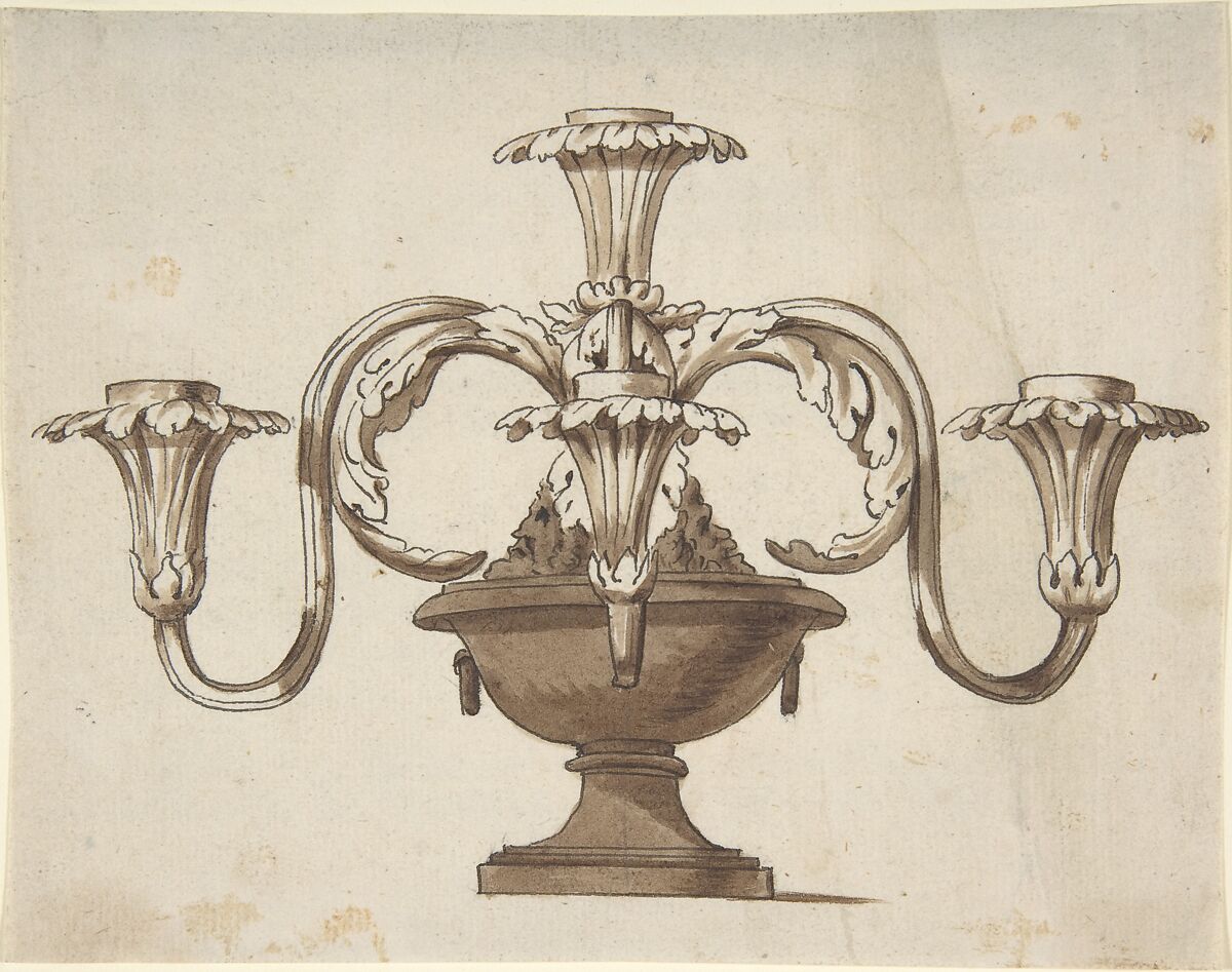 Design for a Candelabra, Anonymous, Italian, early 19th century, Pen, ink, and wash 